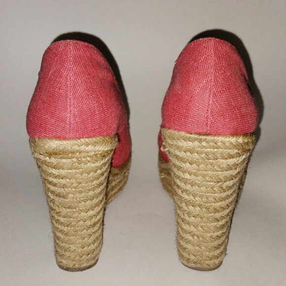 Coral Linen Espadrille Wedges - Picture 4 of 8